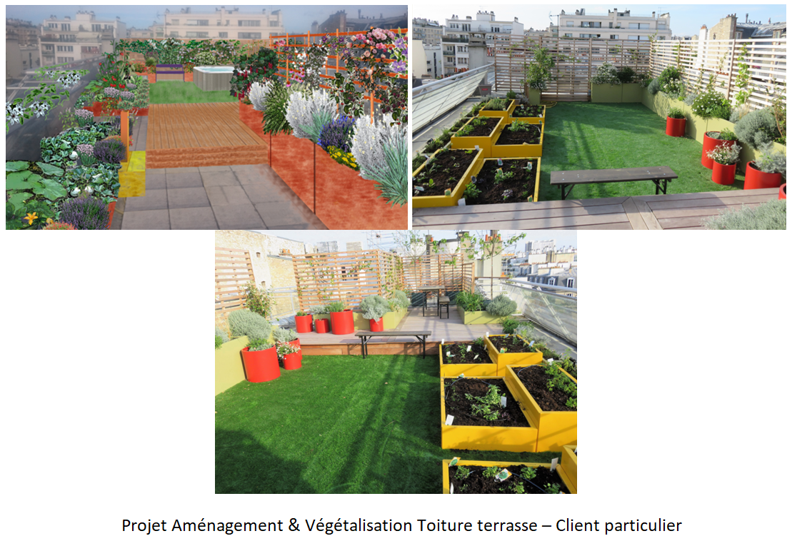 Projet d'aménagement et de végétalisation d'une toiture terrasse chez un client particulier par Neobab